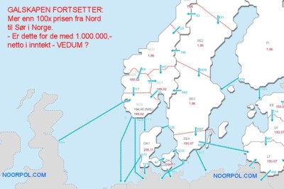 Galskapen fortsetter - Strømpriser mer enn 100x fra Nord til Sør i Norge.